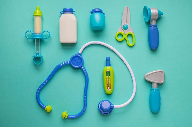 fake stethoscope and other medical tools